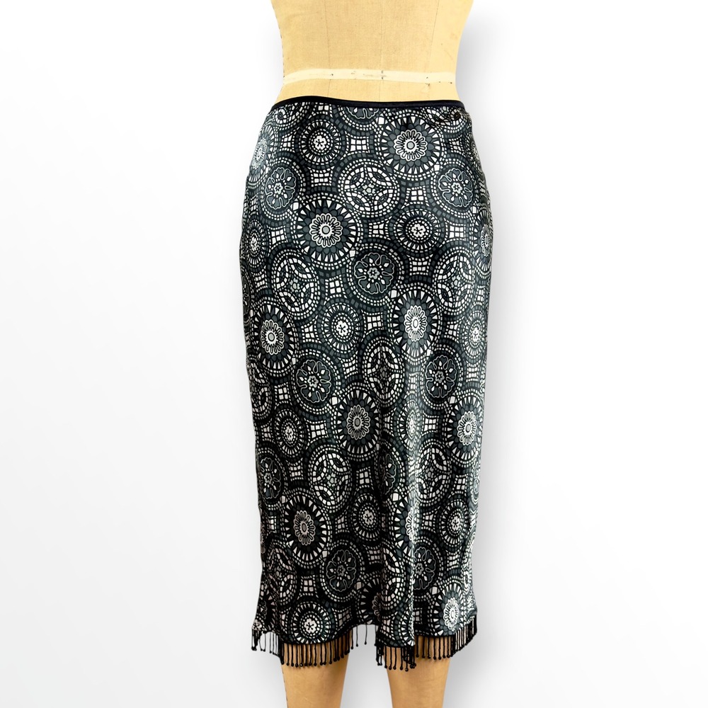 Y2K Wet Seal Fringe Skirt Iridecent Dark Cyber Mandala Print Whimsy Goth Size S - Picture 9 of 9